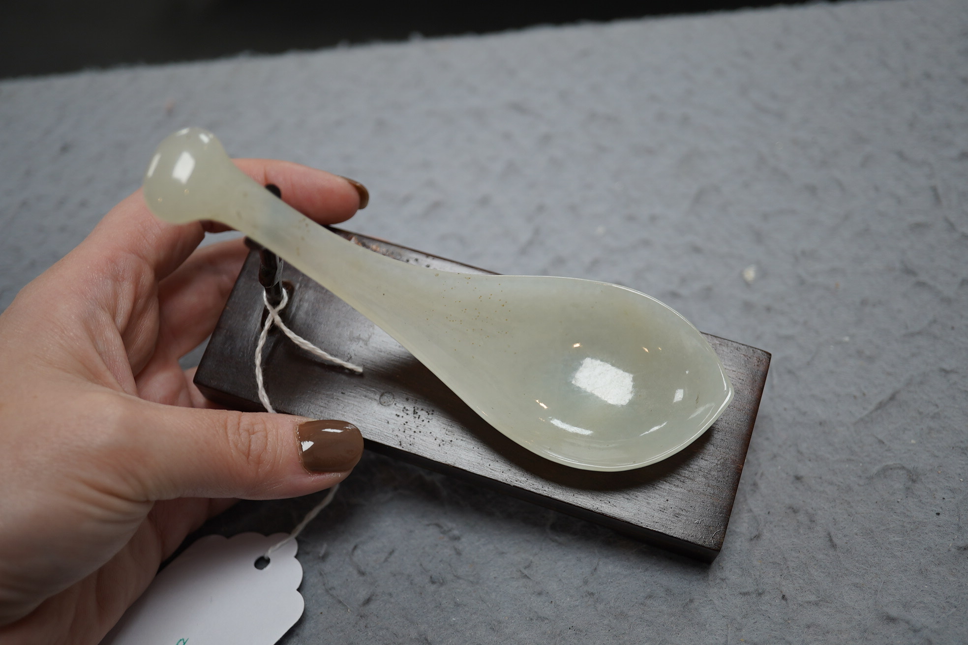 A rare Chinese white jade rice spoon, 19th century